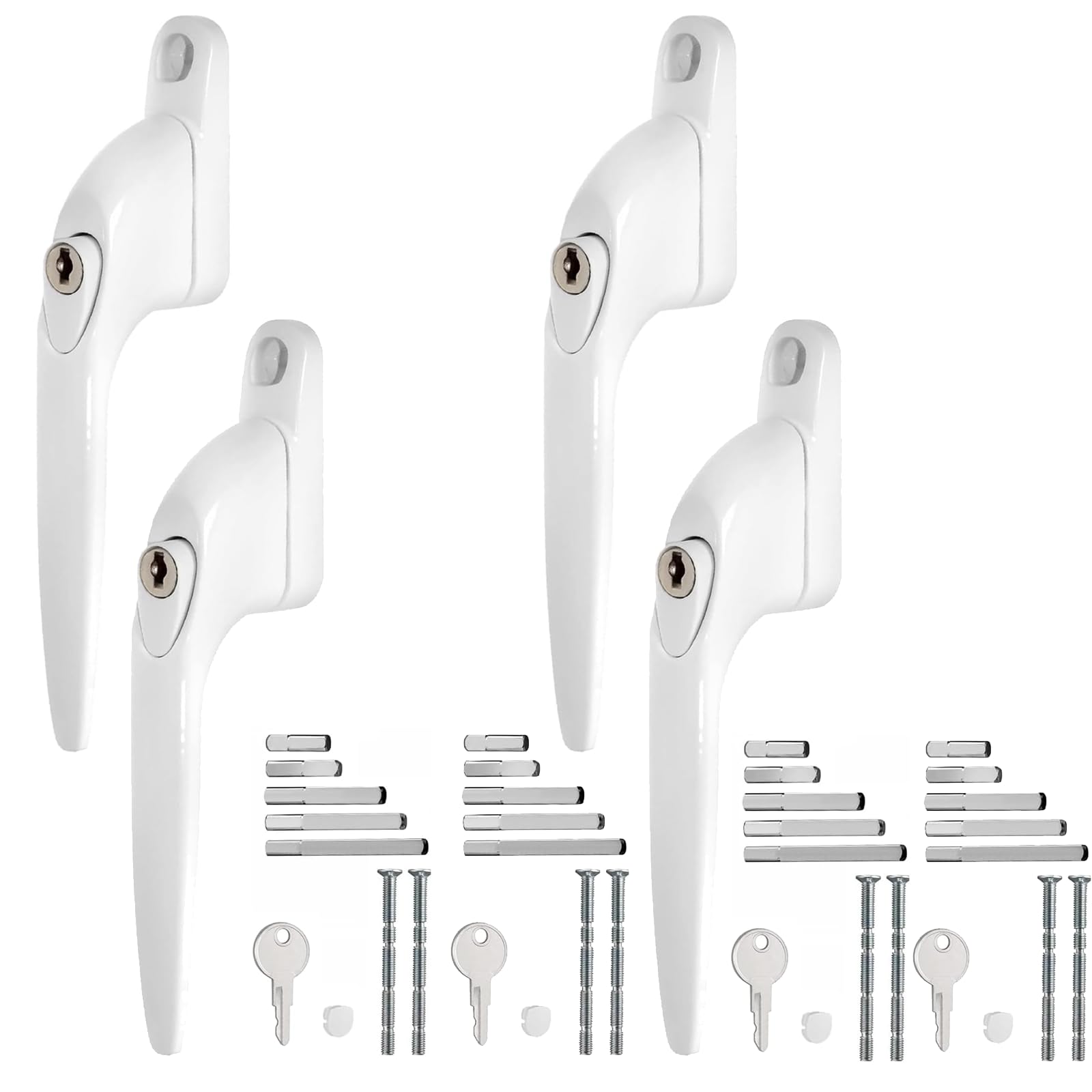 WODSTA Lockable UPVC Window Handles – 4PCS White Aluminum with Keys