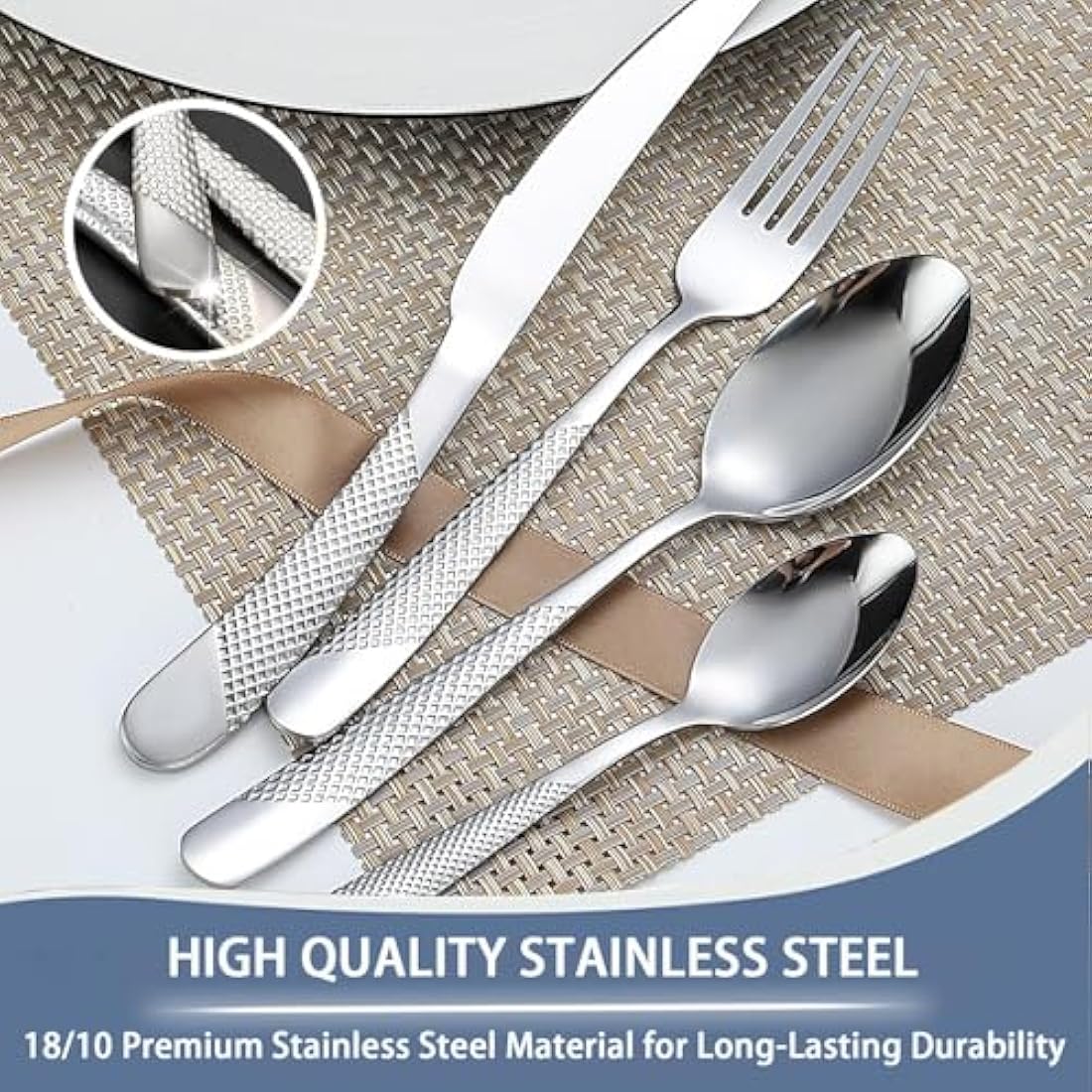 Jolof Store 24-Piece Stainless Steel Cutlery Set with Stand for 6 – Silver