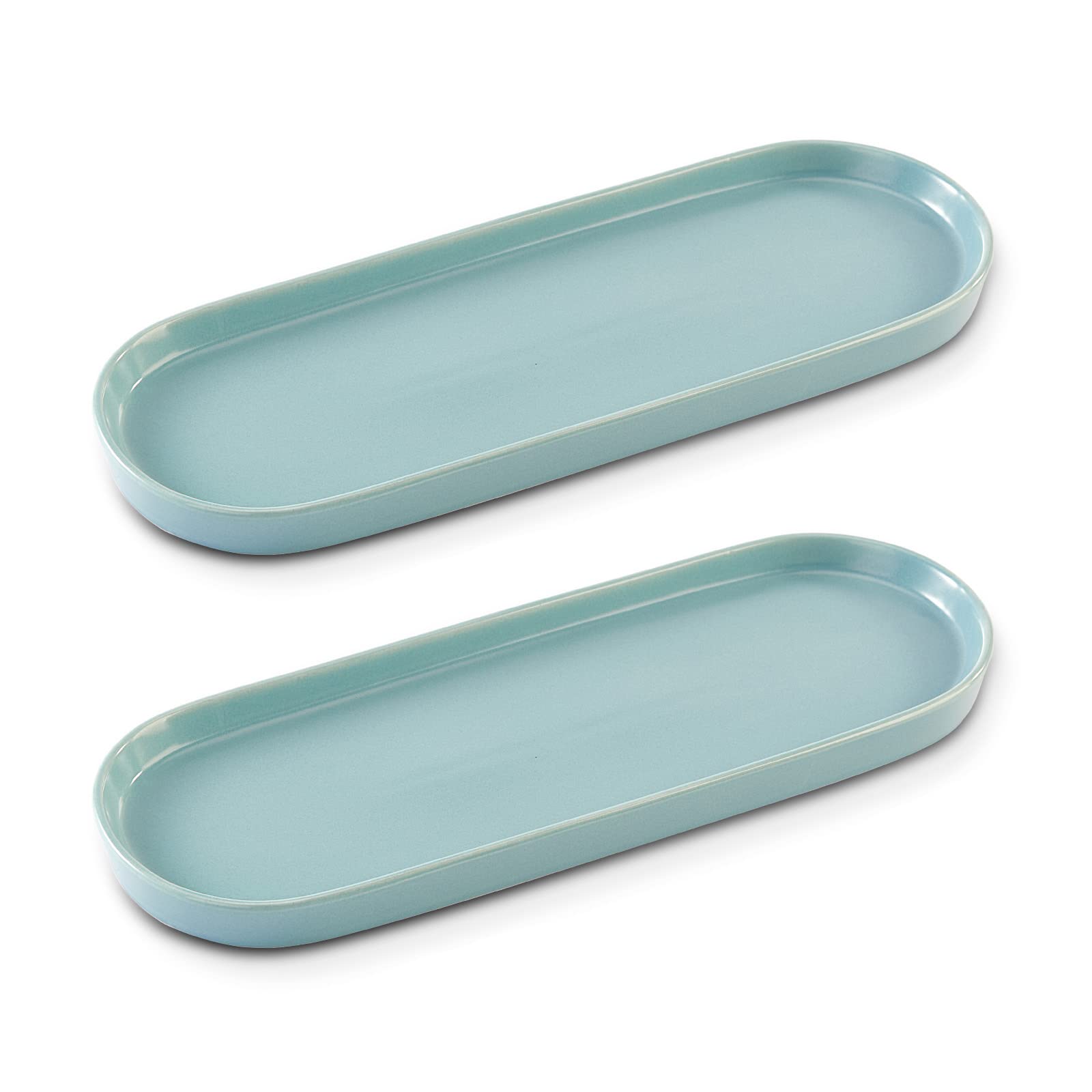 Ceramic Bathroom Vanity Tray - 2-Piece Blue Countertop Set