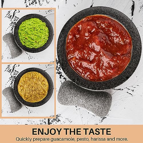 Tortillada Granite Mortar and Pestle Set – 16cm Spice Grinder with Wood Base