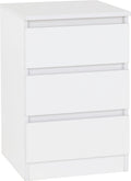 Seconique Malvern 3 Drawer Bedside Table | Modern White Nightstand