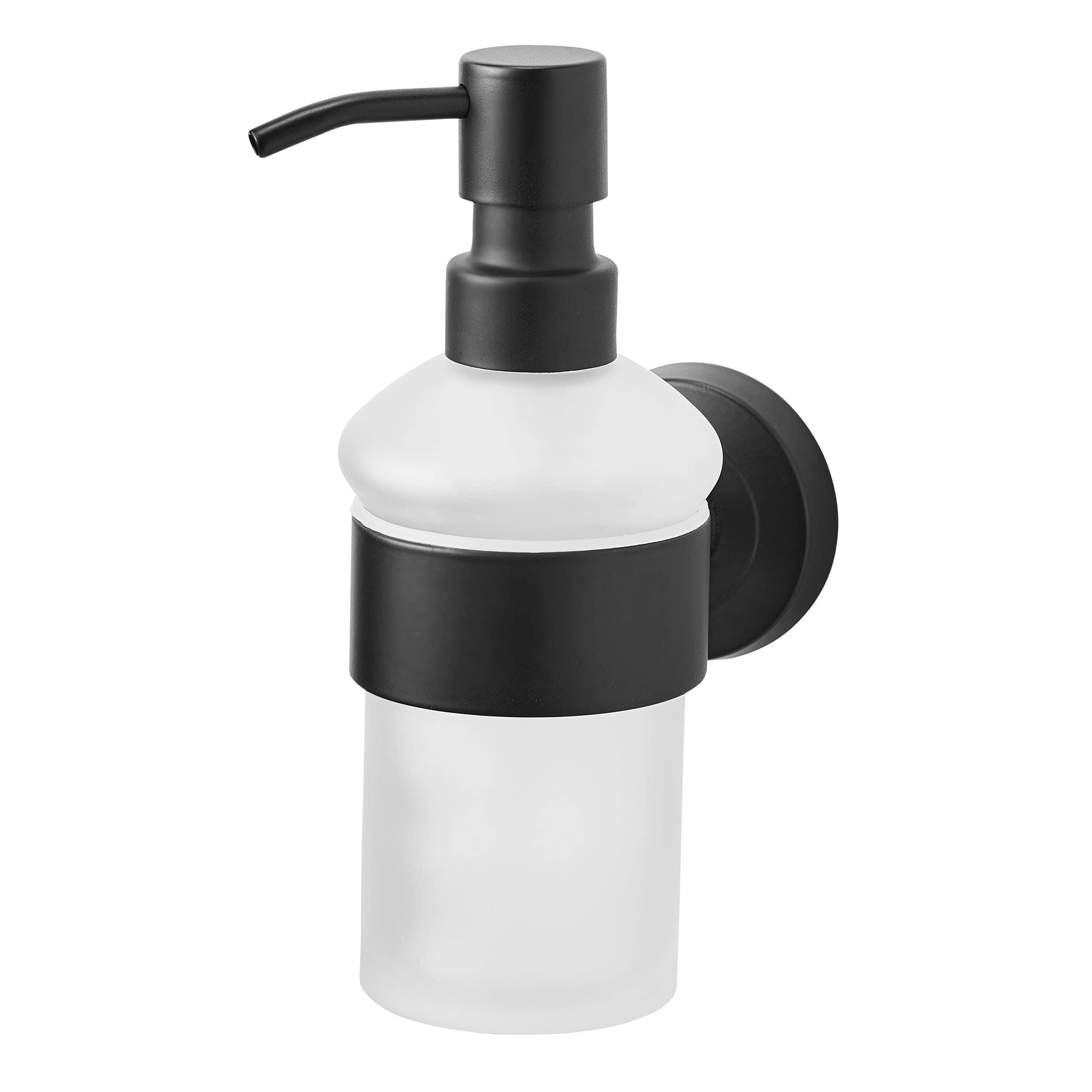 AMARE Wall Mount Soap Dispenser – Black Stainless Steel & Frosted Glass