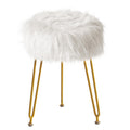 IBUYKE Faux Fur Vanity Chair, Furry Makeup Stool Ottoman, White L/G-32W - image 1
