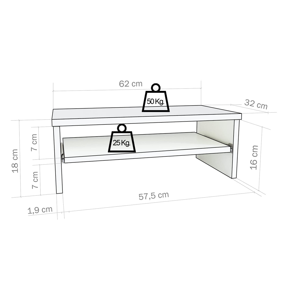 Henor Stand Monitor Riser Wooden Screen with Removable Tray 62 x 32 x 18 cm. Supports 50 kg. White. - image 3