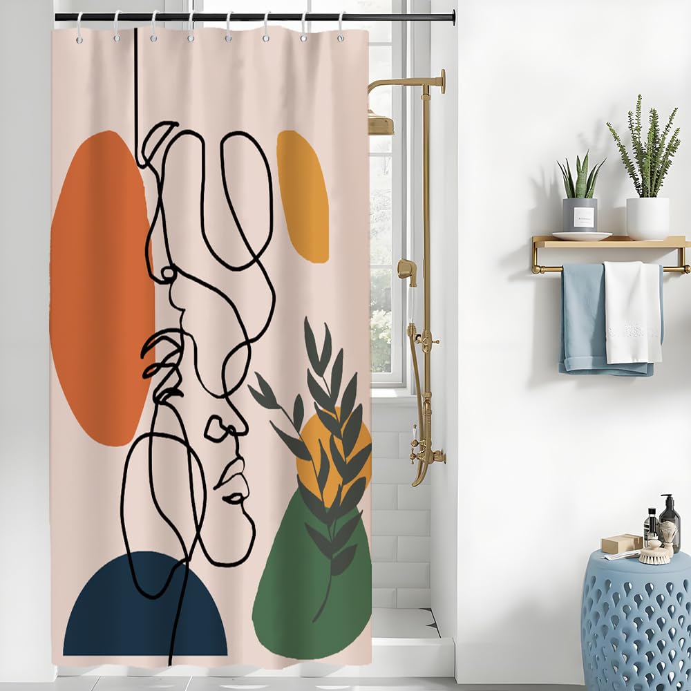 Uiiooazy Boho Abstract Shower Curtain | Mid Century Terracotta Waterproof