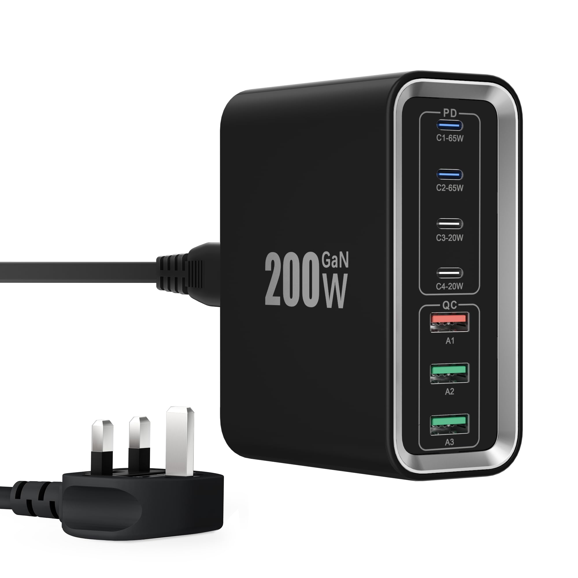 Jolof Store 200W GaN USB C Fast Charging Station – 7-Port Desktop Hub