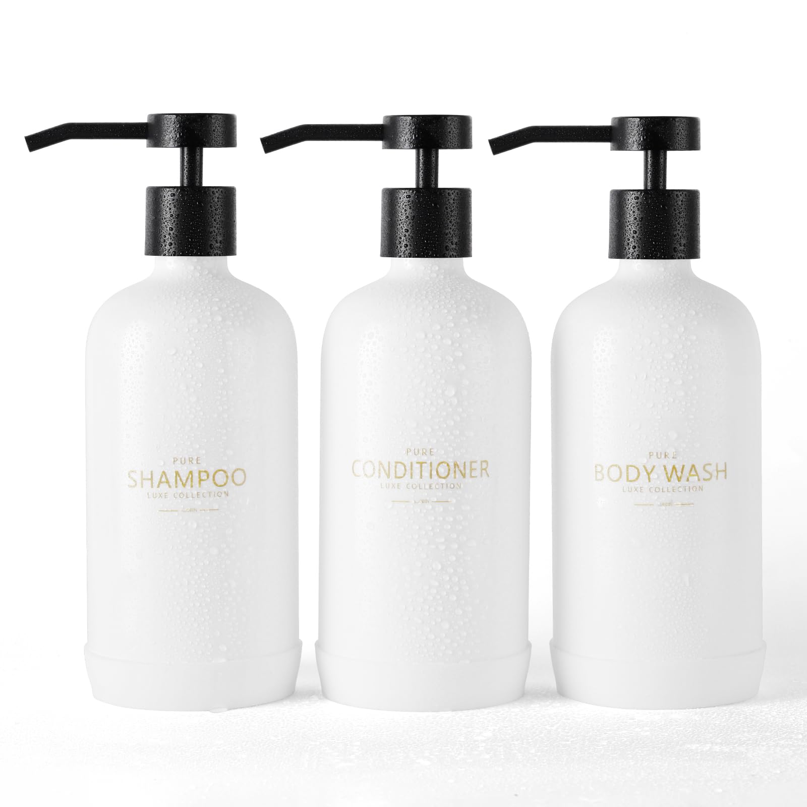 Janxin 3-Pack Refillable Shampoo and Conditioner Dispenser Set - 21oz White