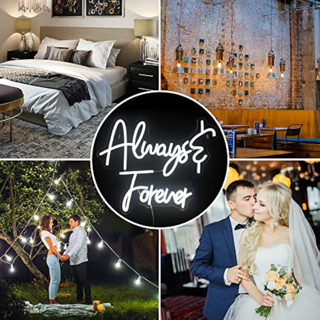 Looklight Always Forever Neon Sign | White Acrylic LED Wall Art for Weddings