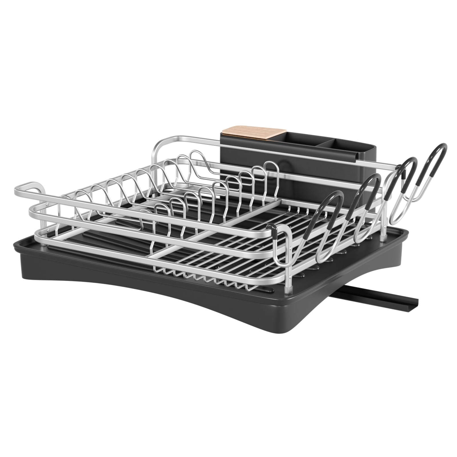 BRIAN & DANY Aluminum Dish Drying Rack with 360° Swivel Spout – Silver