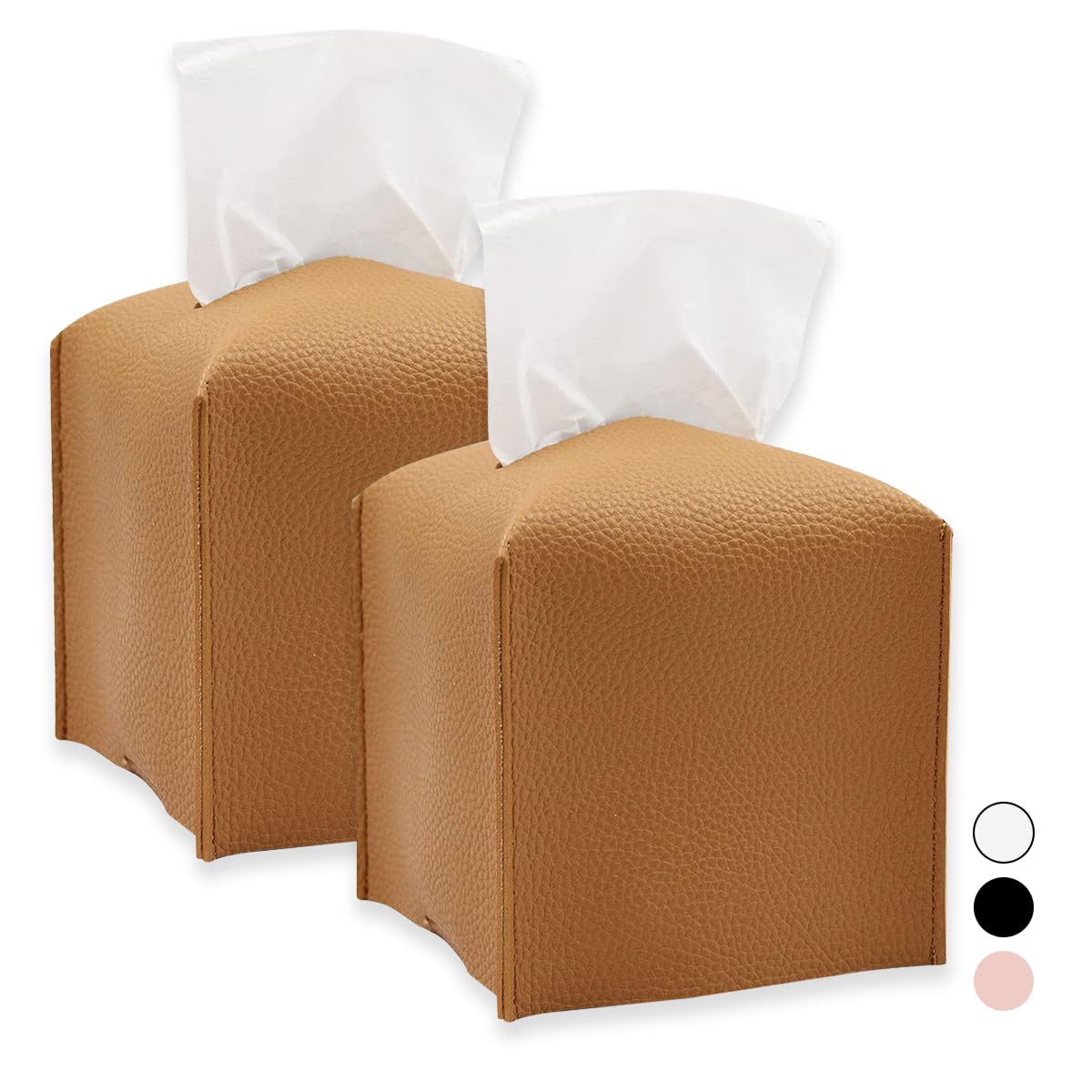 Jolof Store Square PU Leather Tissue Box Cover – 5 Inch Cube, 2 Pack