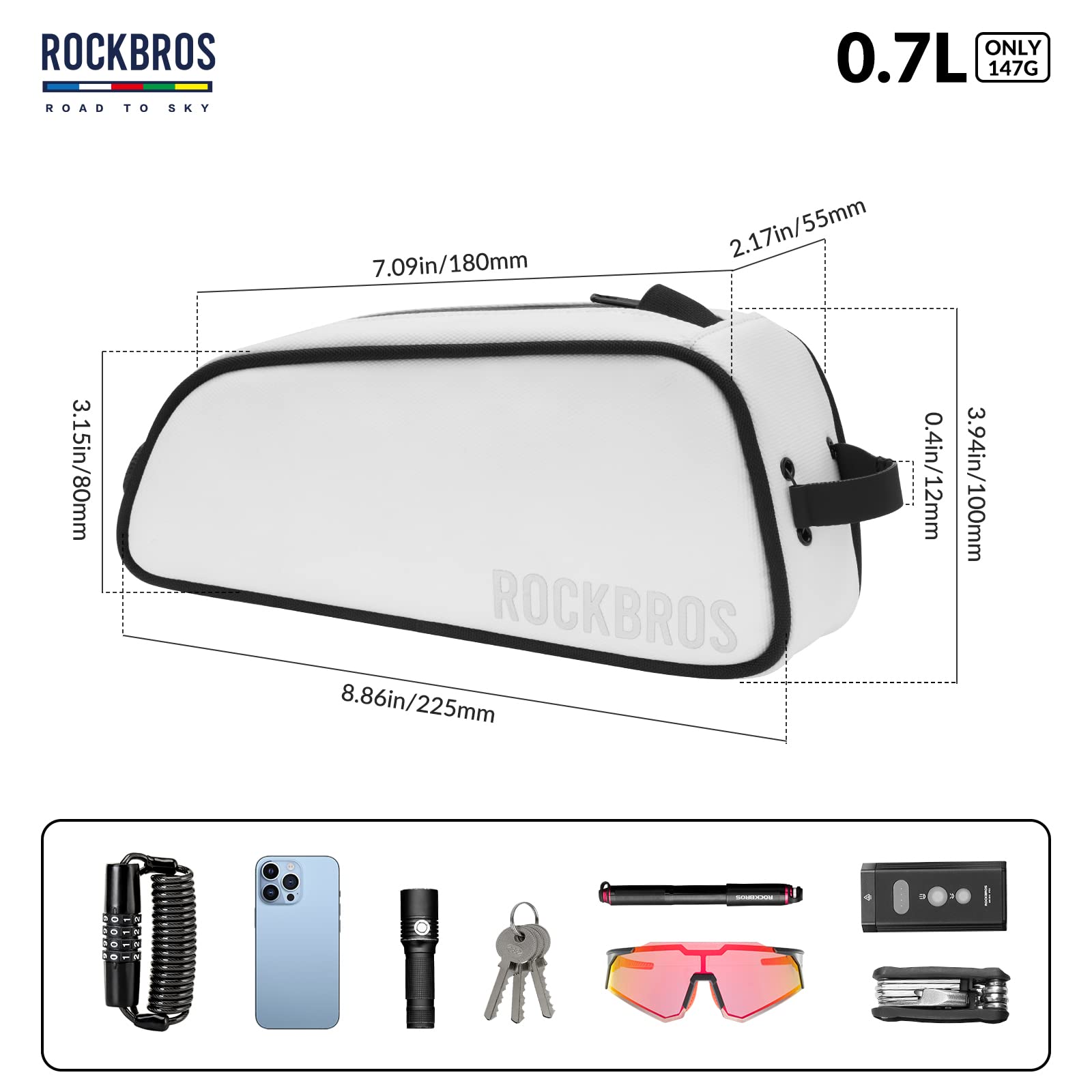 ROCKBROS Waterproof Bicycle Top Tube Frame Bag – 0.7L MTB & Road Bike