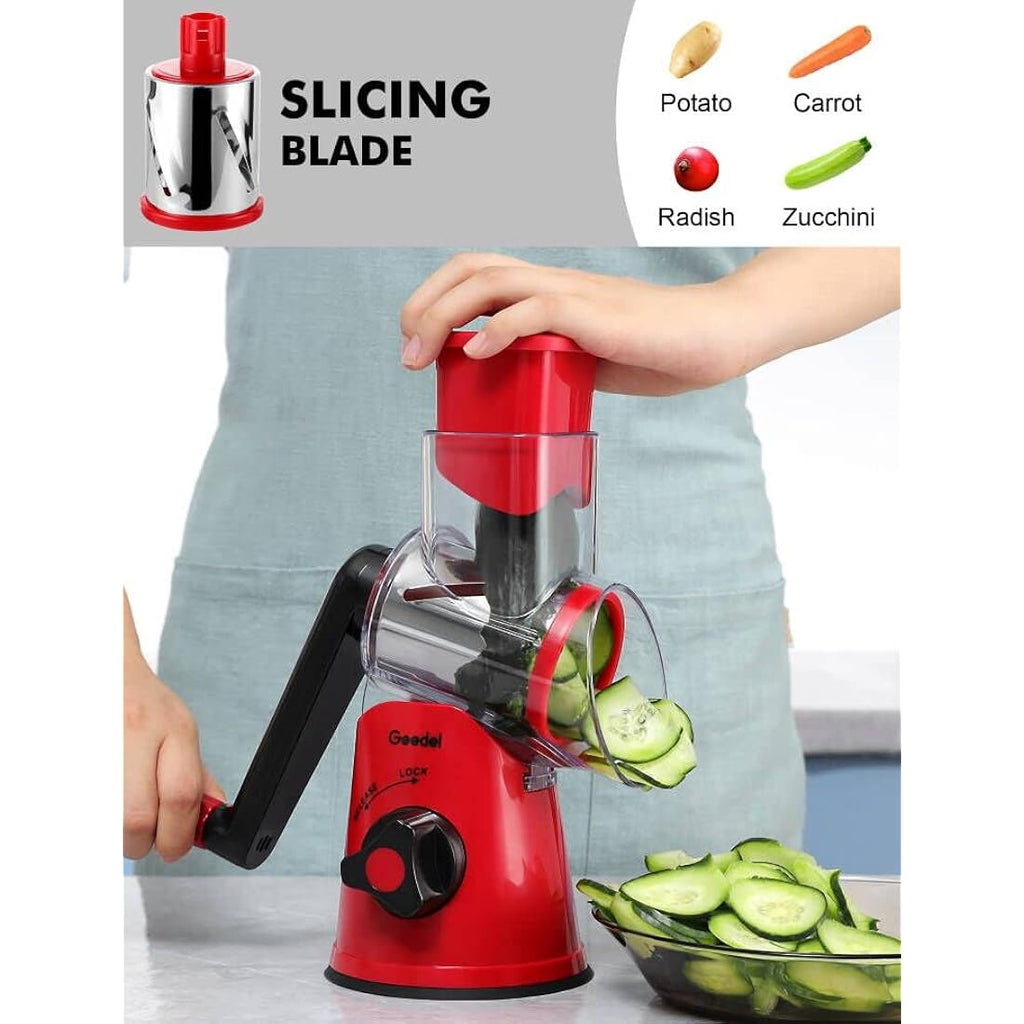 Rotary Cheese Grater | 3-Blade Manual Vegetable Slicer