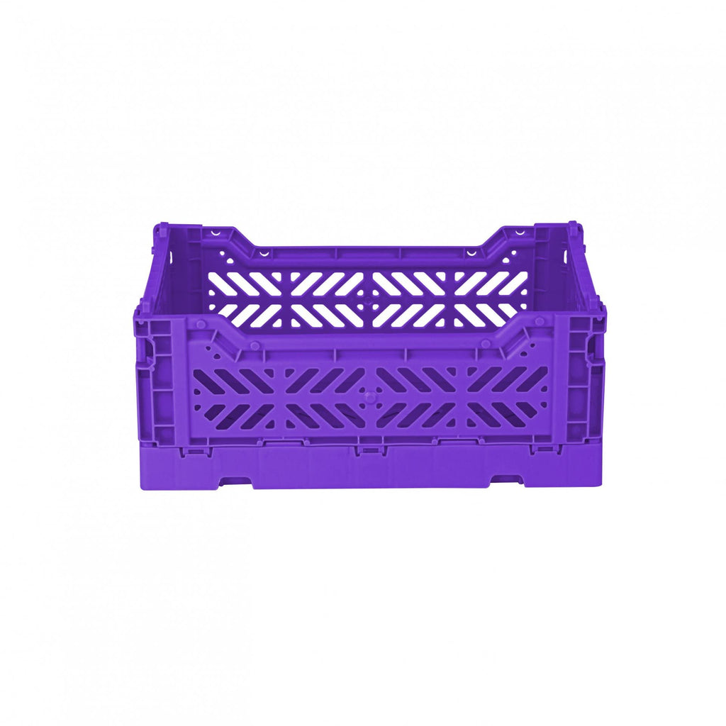 AYKASA Folding Crate, Sturdy Folding Box, Plastic, Stackable, Purple, Mini 27 x 17 x 11 cm