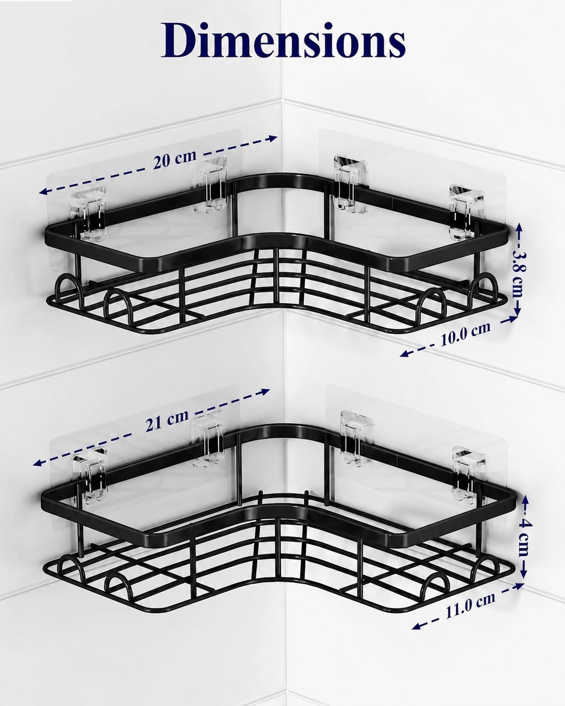 Kitsure Corner Shower Caddy, Rustproof Adhesive Shelf, Large, Black - image 4