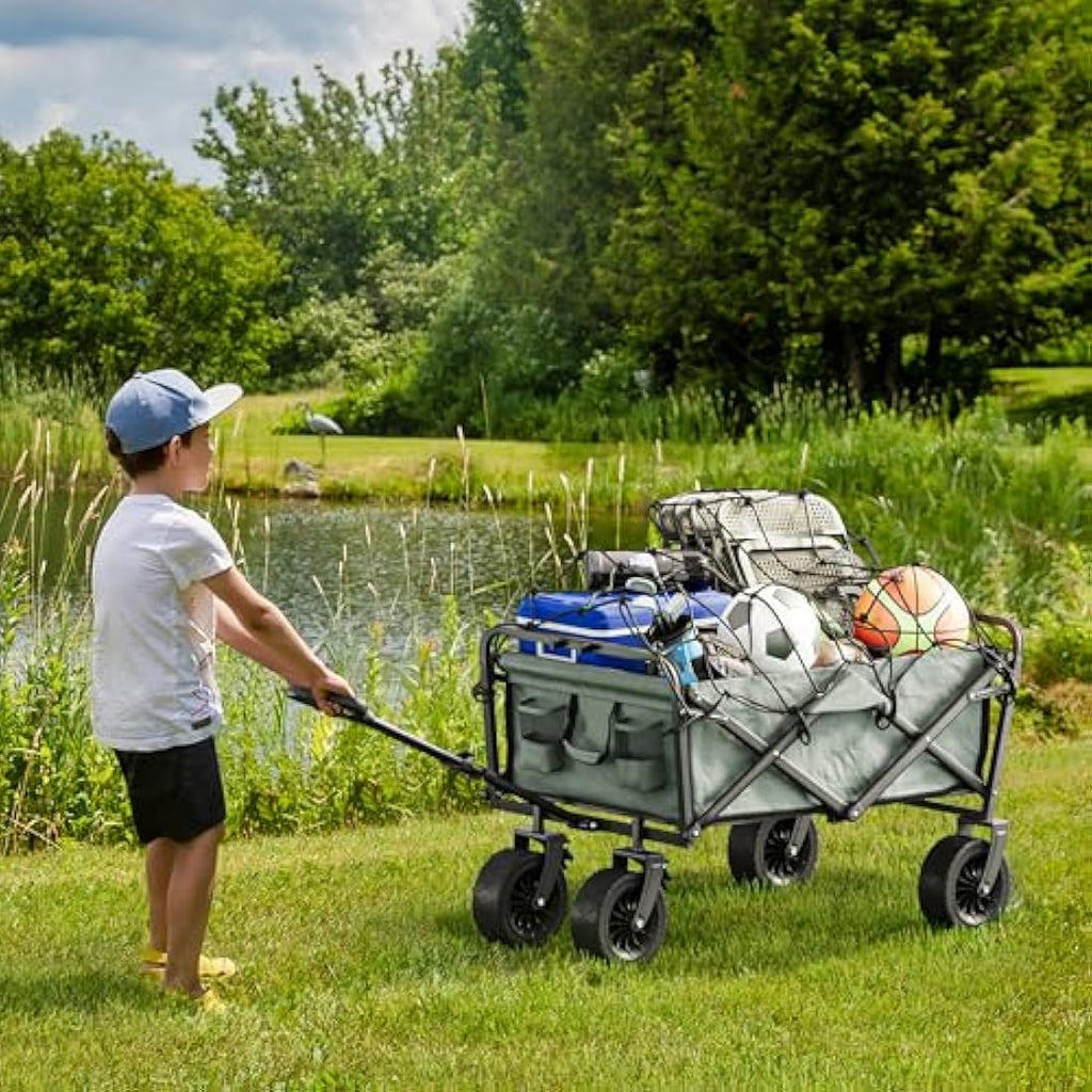 YITAHOME Folding Beach Wagon with Table | 220 lbs Heavy Duty Trolley