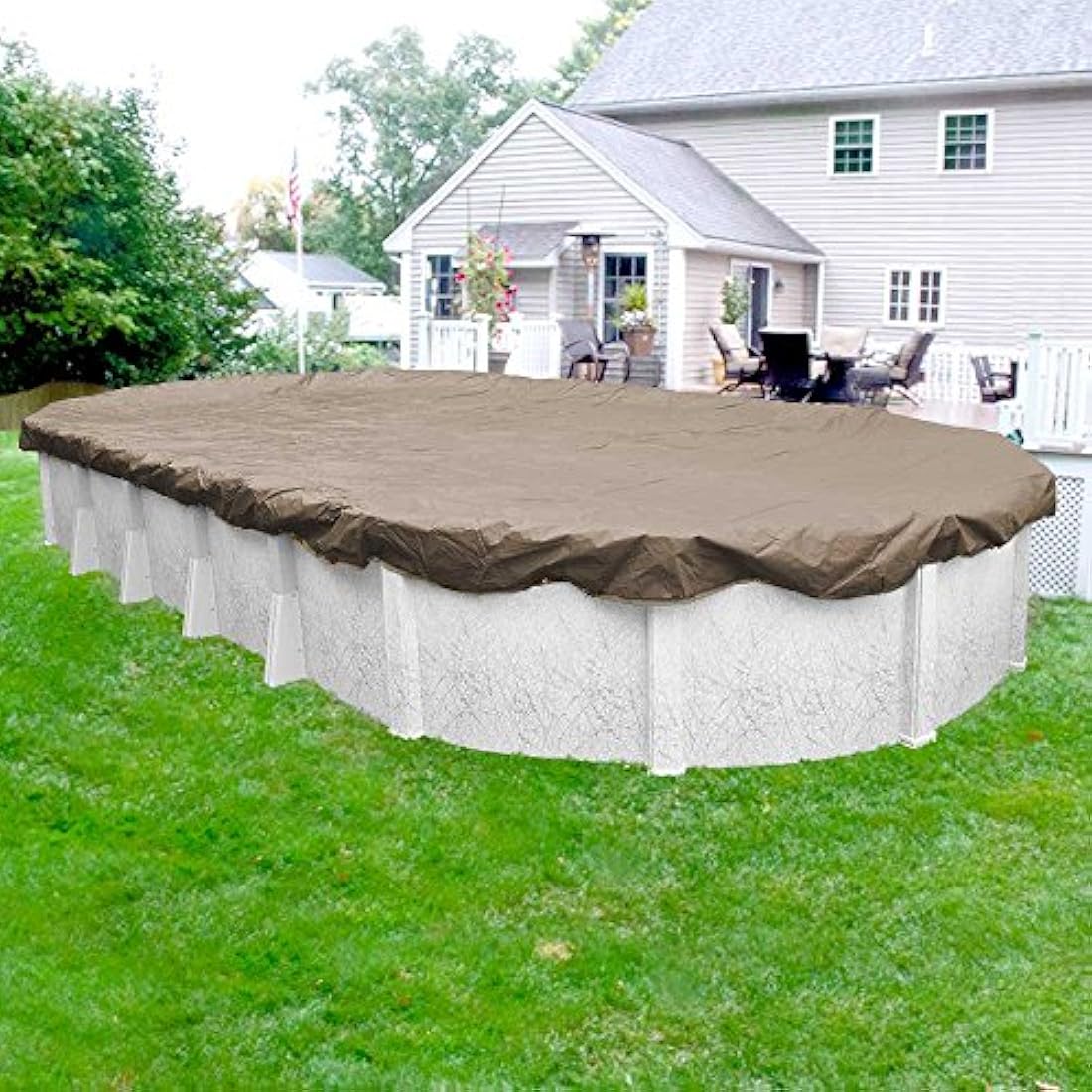 Pool Mate Heavy-Duty Oval Winter Pool Cover, Sandstone – 15 x 27 Ft