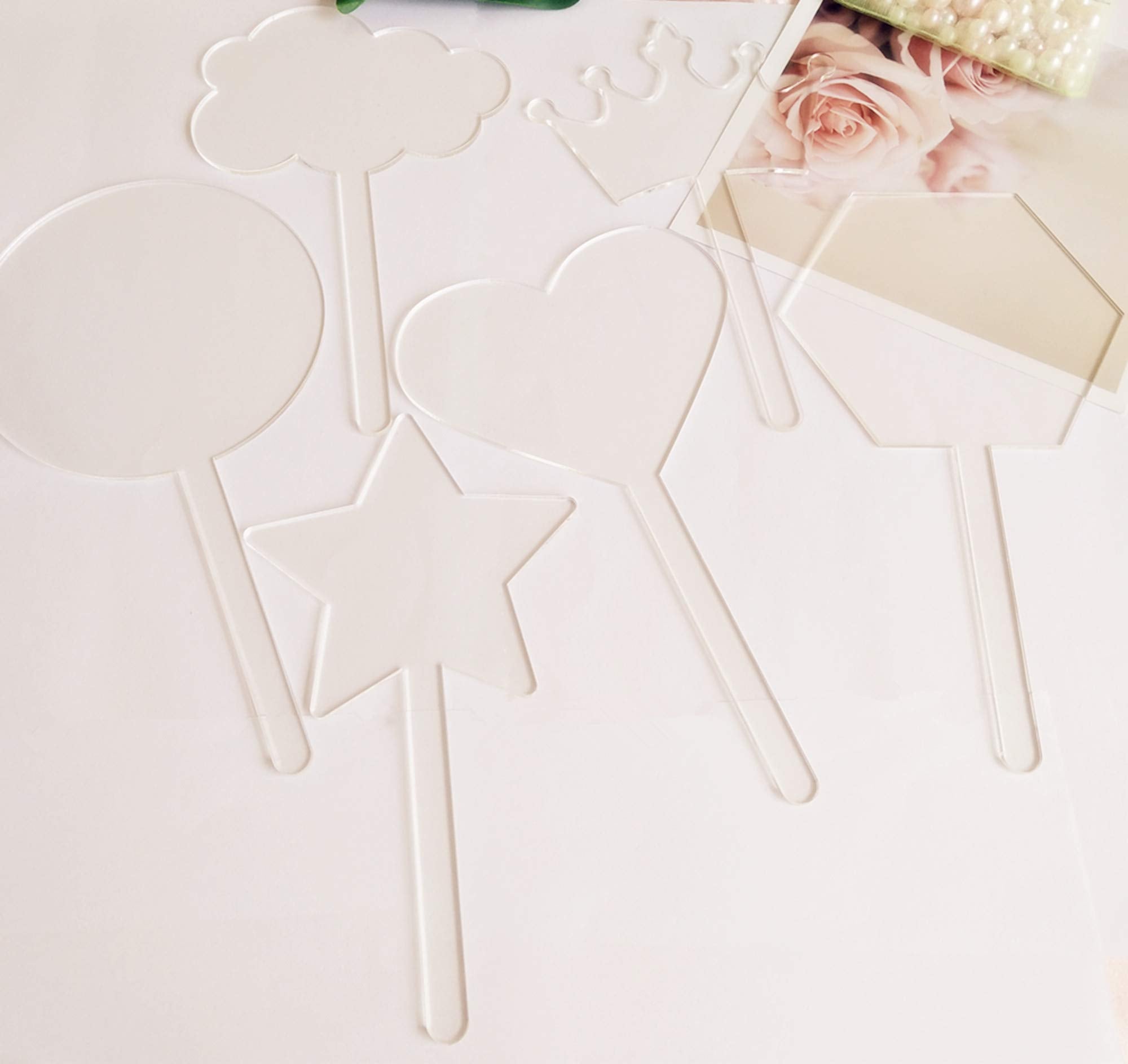 Clear Acrylic Cake Topper Blanks - 12pc DIY Mix Shapes