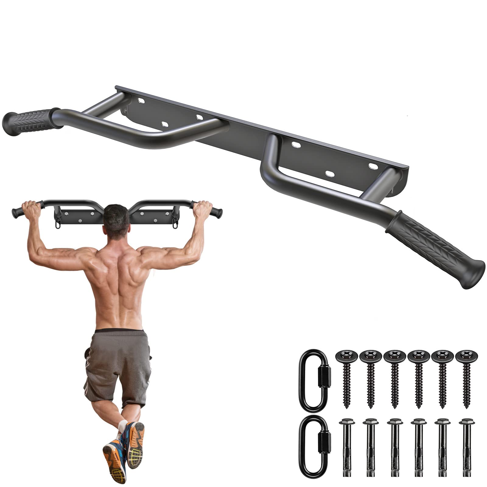 Kipika Heavy Duty Wall Mounted Pull Up Bar – 38 Inch Steel Chin Up Bar