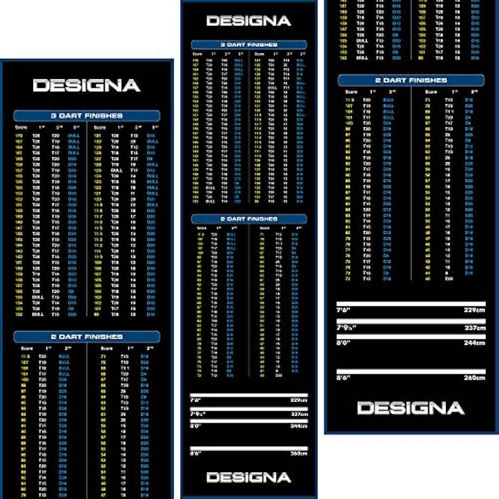 Designa Darts Non-Slip Carpet Mat with Checkout Chart and Oche