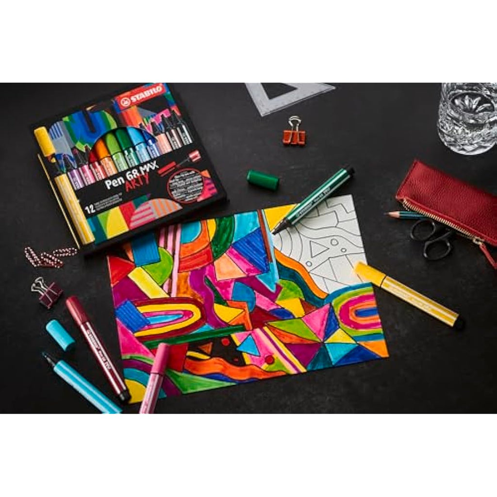 STABILO Pen 68 MAX Chisel Tip Premium Fibre-Tip Pens - 24 Assorted Colours