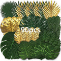 90pc Artificial Monstera & Palm Leaves for Tropical Party Decor