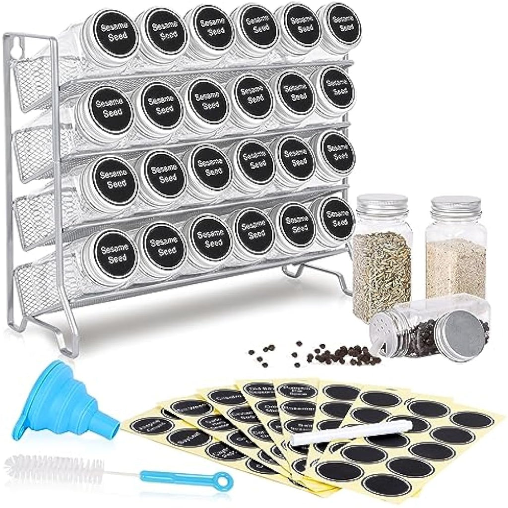 Jolof Store 4-Tier Metal Spice Rack with 24 Plastic Jars and Labels