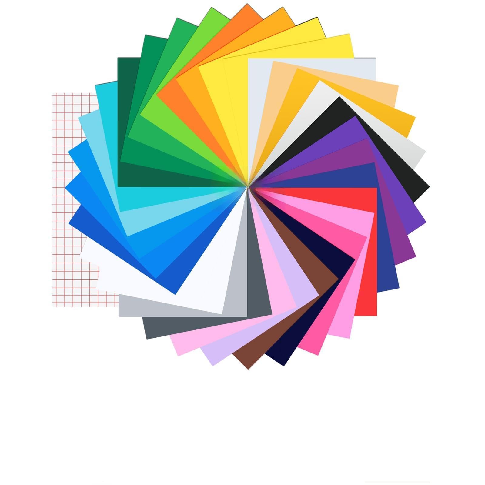 Bohoray 42 Pack Permanent Vinyl Sheets for Cricut | 32 Colors & 10 Transfer