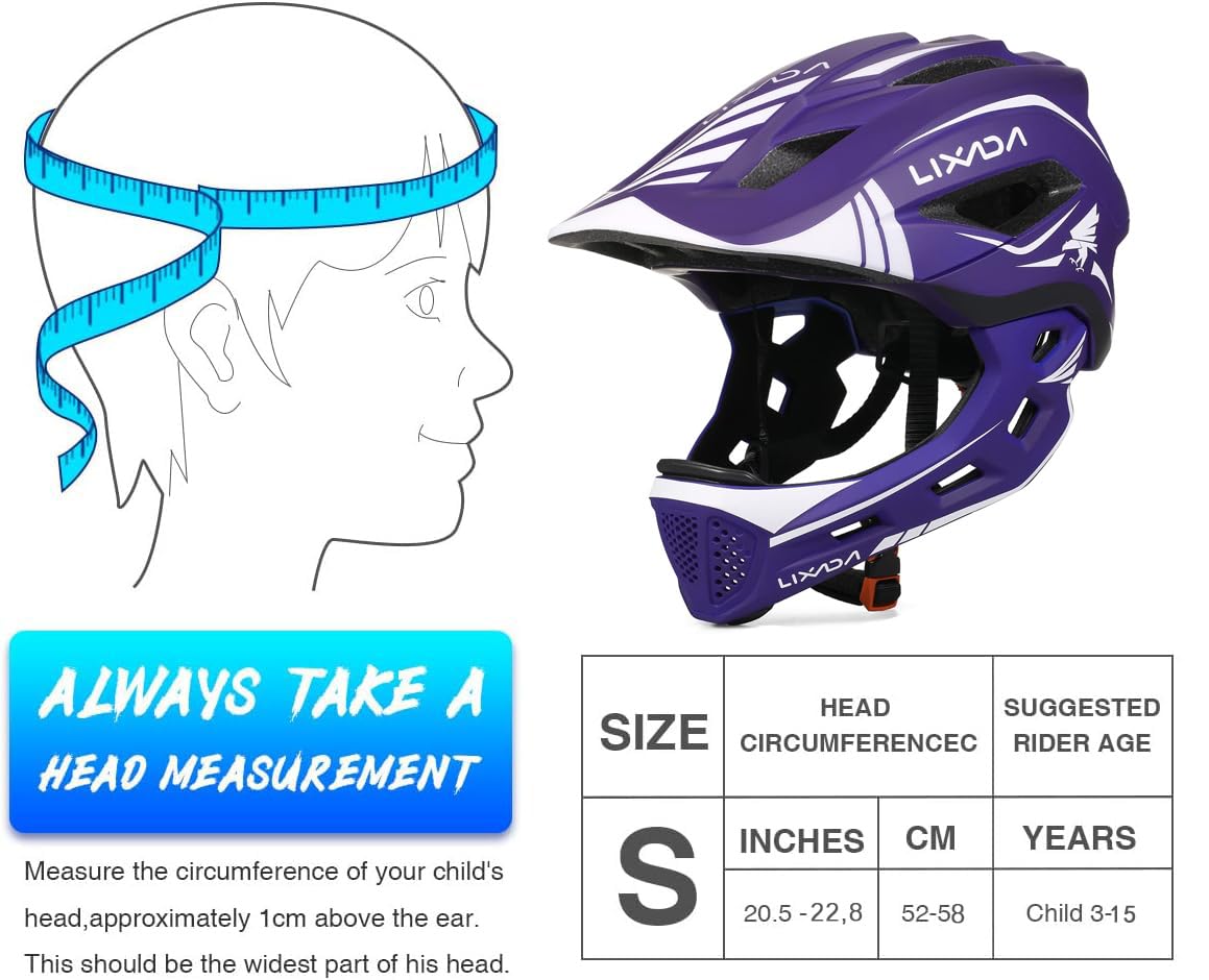 Lixada Kids Full Face Bike Helmet | Detachable 2-in-1 Design | 52-58cm
