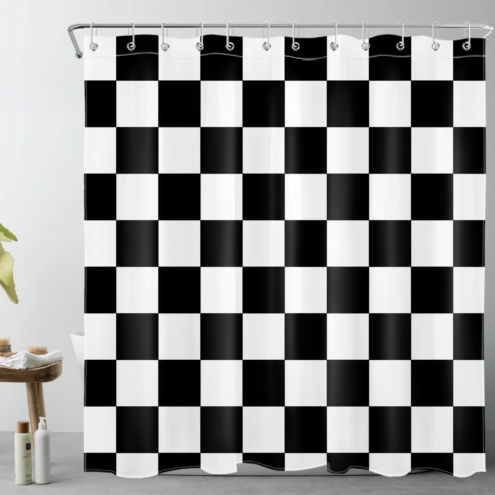 Black and White Plaid Shower Curtain | Waterproof Polyester