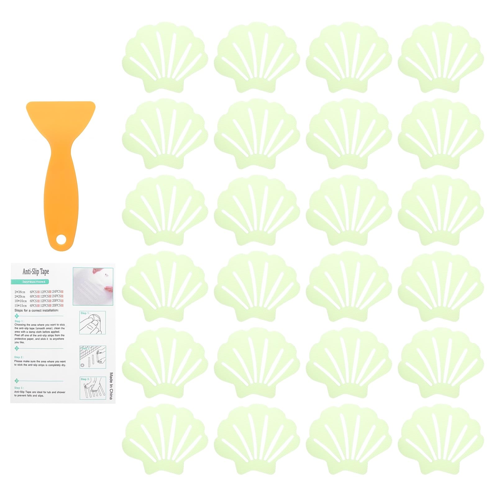 24Pcs Shell Bathtub Stickers – Non-Slip PEVA Shower Treads