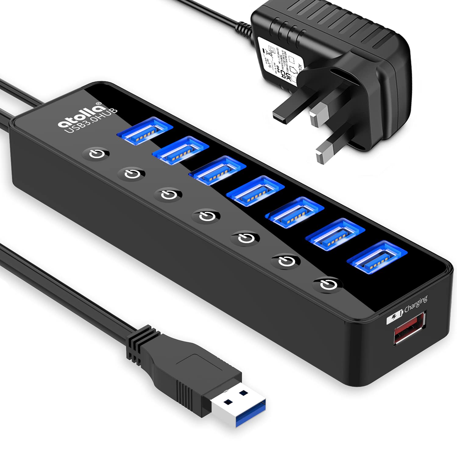 atolla Powered USB 3.0 Hub | 7 Data Ports & 1 Smart Charging Port
