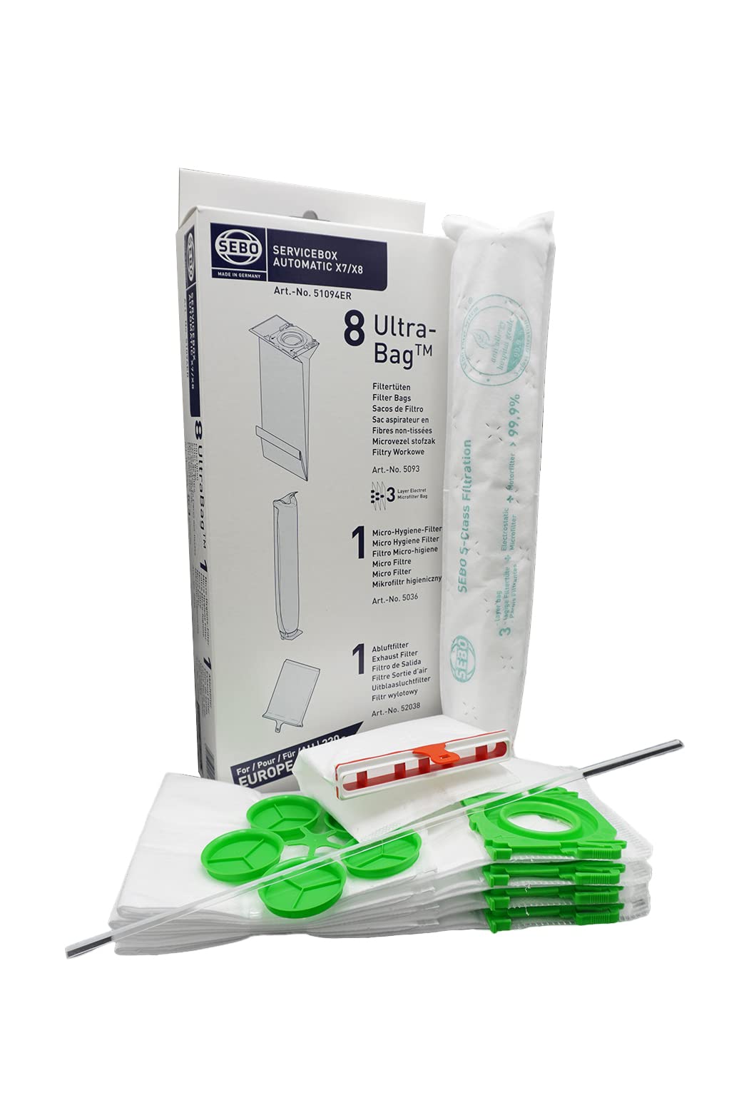 SEBO Service Box for X7 & X8 – S-Class Filtration Kit with 8 Bags