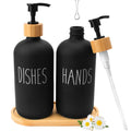 2-Pack Glass Hand and Dish Soap Dispenser Set with Bamboo Tray