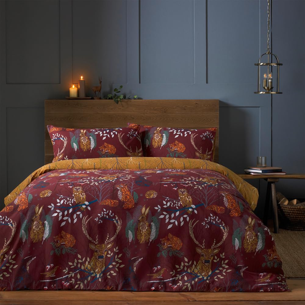 furn. Forest Fauna Super King Duvet Cover Set | Rust Polycotton Bedding