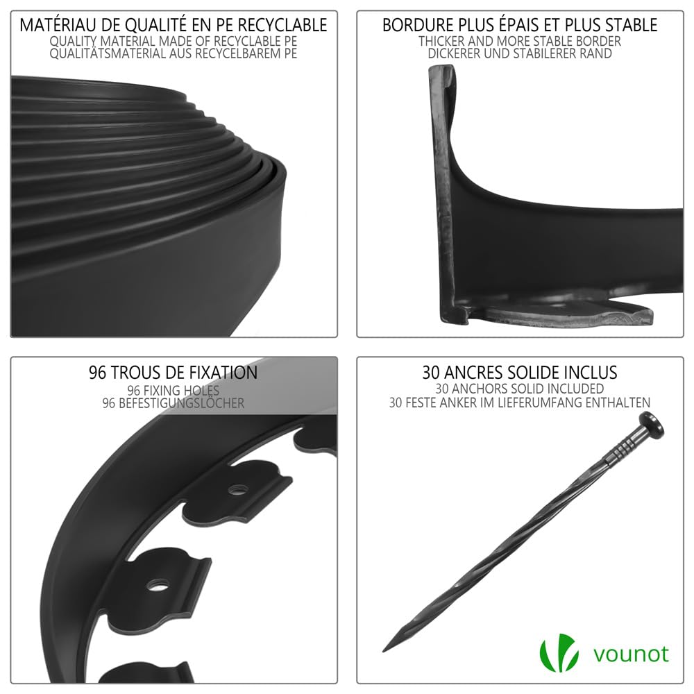 VOUNOT 20m Flexible Lawn Edging – Plastic Garden Border with 60 Pegs
