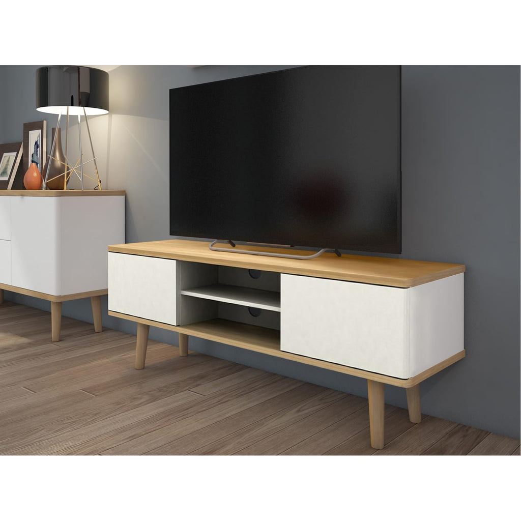 LOFT24 Alandra TV Stand in Oak White, 39x140x52cm DxWxH