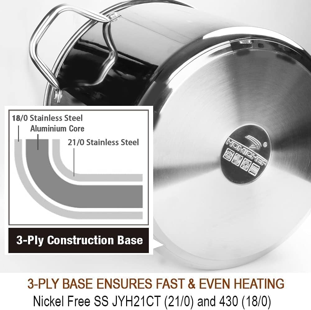 HOMICHEF Nickel-Free Stainless Steel Stock Pot with Lid - 15L / 16QT