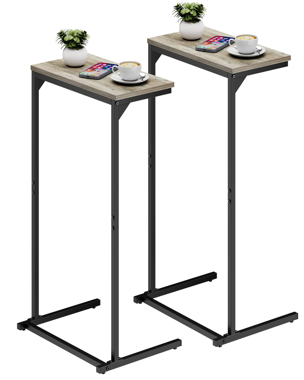TUTOTAK C Shaped Side Table, Set of 2, Small End Table, 28.7 inch Tall Couch Sofa Table, Living Room, Bed Room, Greige V1TB01BG0712EU - image 1