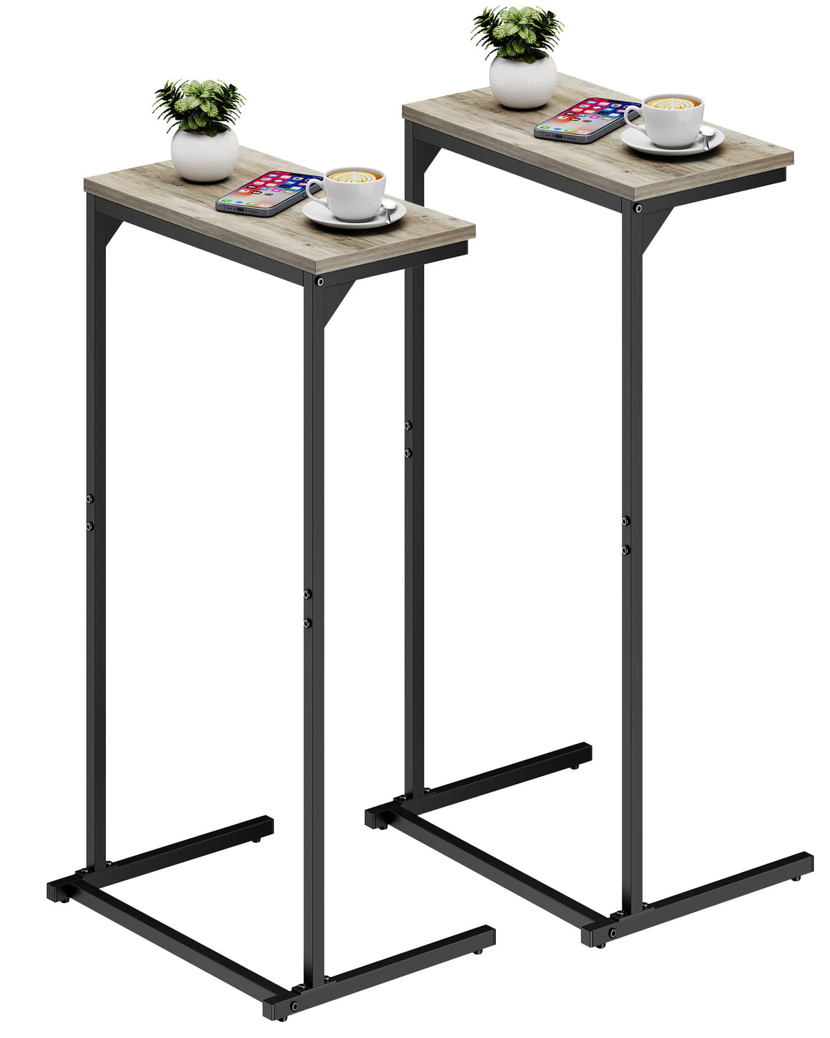 TUTOTAK C Shaped Side Table, Set of 2, Small End Table, 28.7 inch Tall Couch Sofa Table, Living Room, Bed Room, Greige V1TB01BG0712EU - image 1