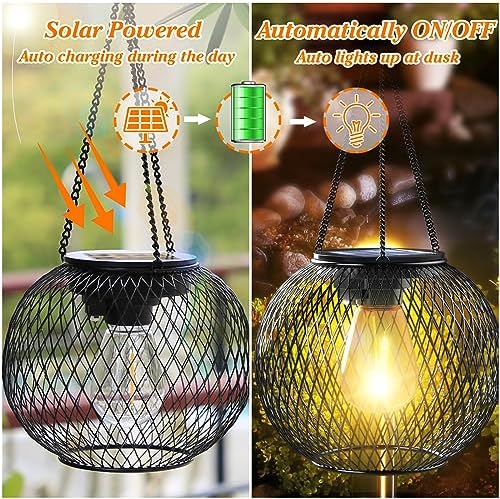 Ortiny Solar Lanterns – 4 Pack IP65 Waterproof Metal Garden Ornaments
