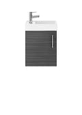 Nuie MIN009 Vault Modern Bathroom Single Soft Close Door Wall Hung Vanity Unit with 1 Tap Hole Ceramic Basin, 400mm, Woodgrain Anthracite - image 1