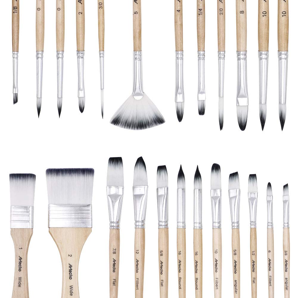 Artecho 24-Piece Art Paint Brush Set with Case for Acrylic & Oil