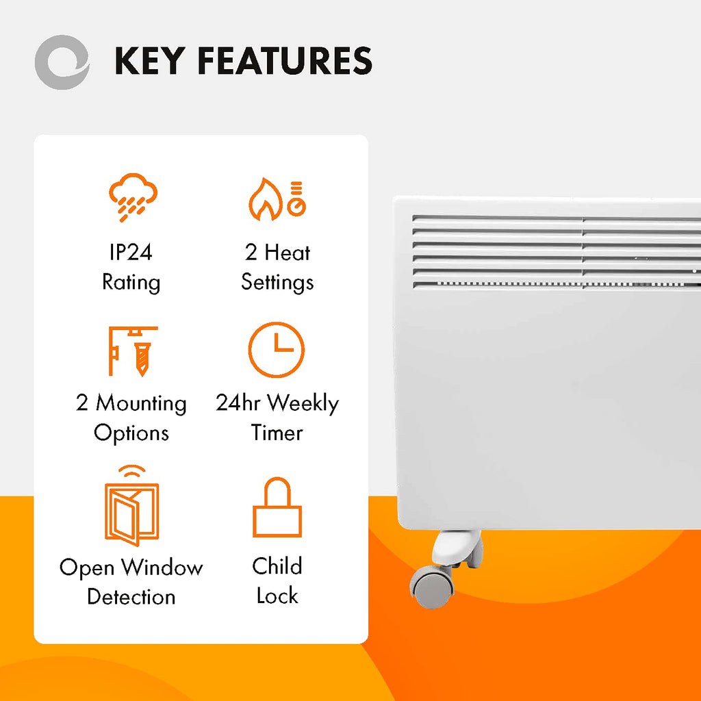 Devola 2000W Eco Electric Panel Heater | Slimline Wall Mounted & Portable