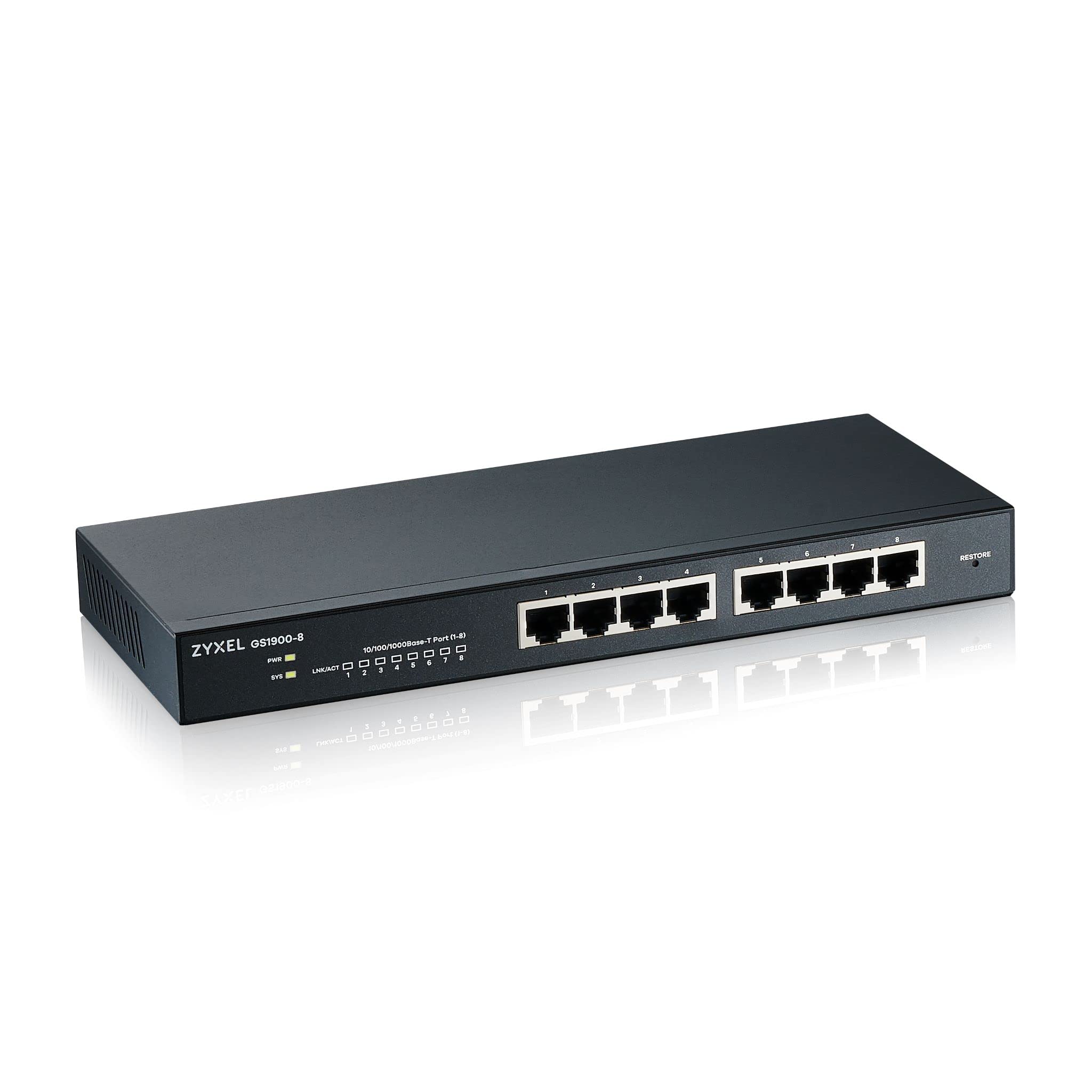 Zyxel GS1900-8 8-Port Gigabit Smart Managed Switch | Fanless Desktop