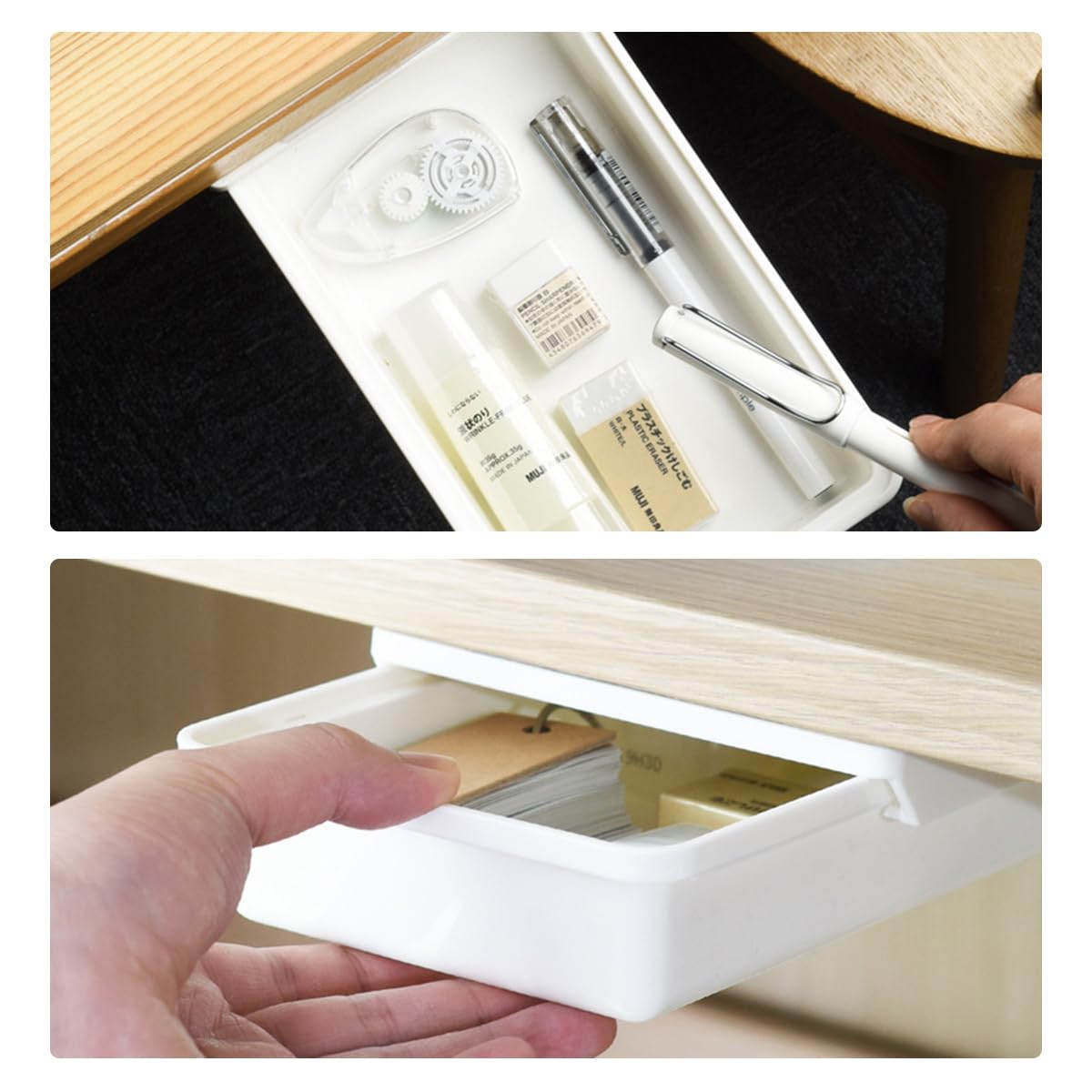 ZONADAH Hidden Under Table Desk Drawer 26x12.6x4.7cm Under Desk Drawer Self-adhesive Table Storage Tray Drawer for Office School Home Kitchen - image 4