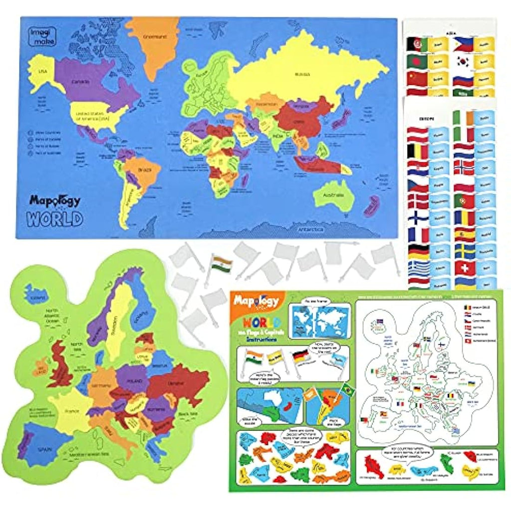 Imagimake Mapology World Map Jigsaw Puzzle with Flags & Capitals – 78 Pieces