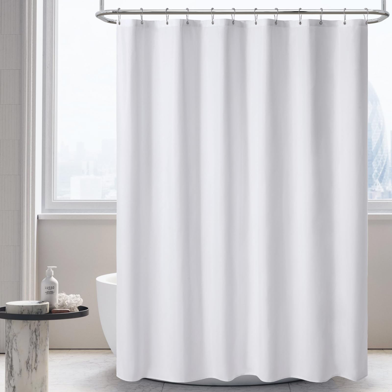 PILOTSHARK Waterproof Fabric Shower Curtain Liner | 120GSM Weighted Cloth