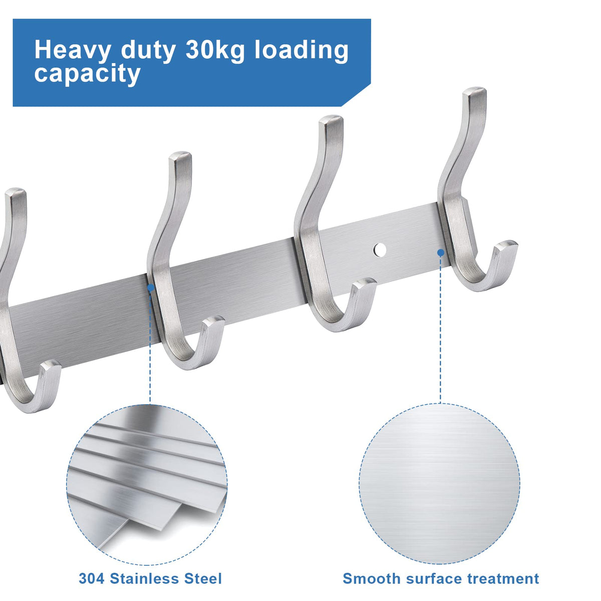 MEIJO Coat Hooks Wall Mounted, Coat Rack Wall Mounted Stainless Steel with 8 Hooks Heavy Duty Coat Hooks for Door, Bedroom, Bathroom, Kitchen - image 5