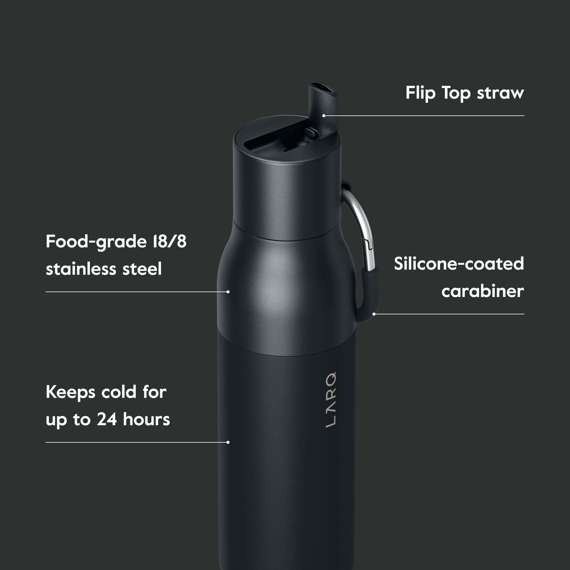 LARQ Flip Top 17oz Insulated Stainless Steel Water Bottle with Straw