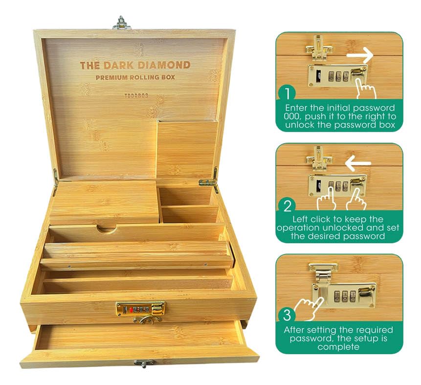 The Dark Diamond Roll Box Premium Smoking Accessories Storage Handcrafted Bamboo Wooden Stash Rolling Box Upgraded Large - 30X25X10CM